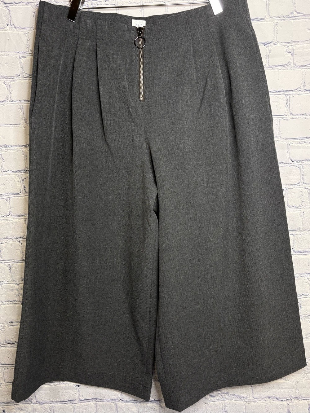 GAP High Rise Wide-Leg Crop Grey O-Ring Zipper Pleated Retro Culotte Pants 14